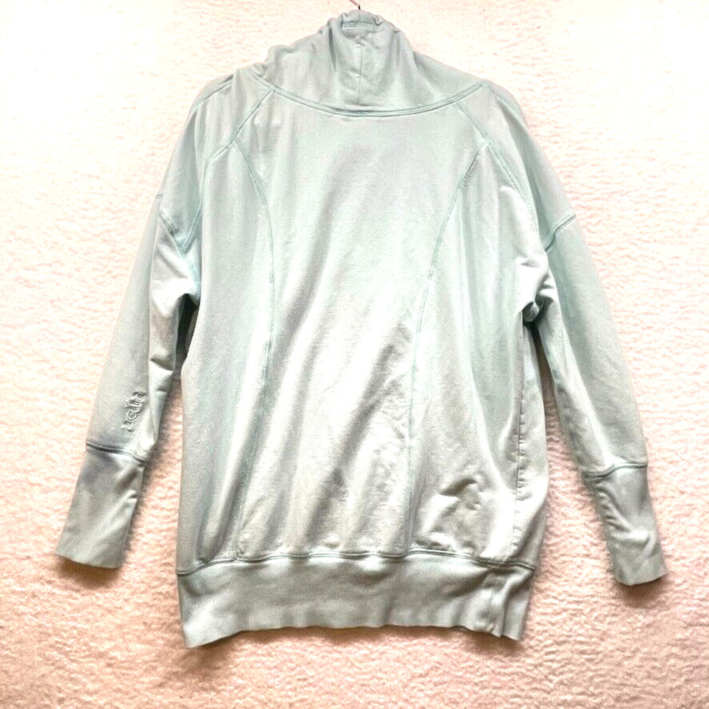 Zella Womens Cowl Neck Sweatshirt Large Mint Green Drawstring Pullover Athletic - Picture 2 of 11